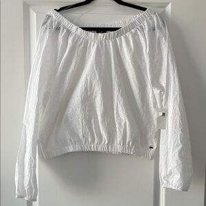 NWT Mexx Size L Off The Shoulder Eyelet Elasticized Waist Top - White